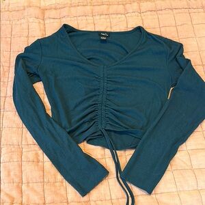 Ruched Teal Long Sleeve Top